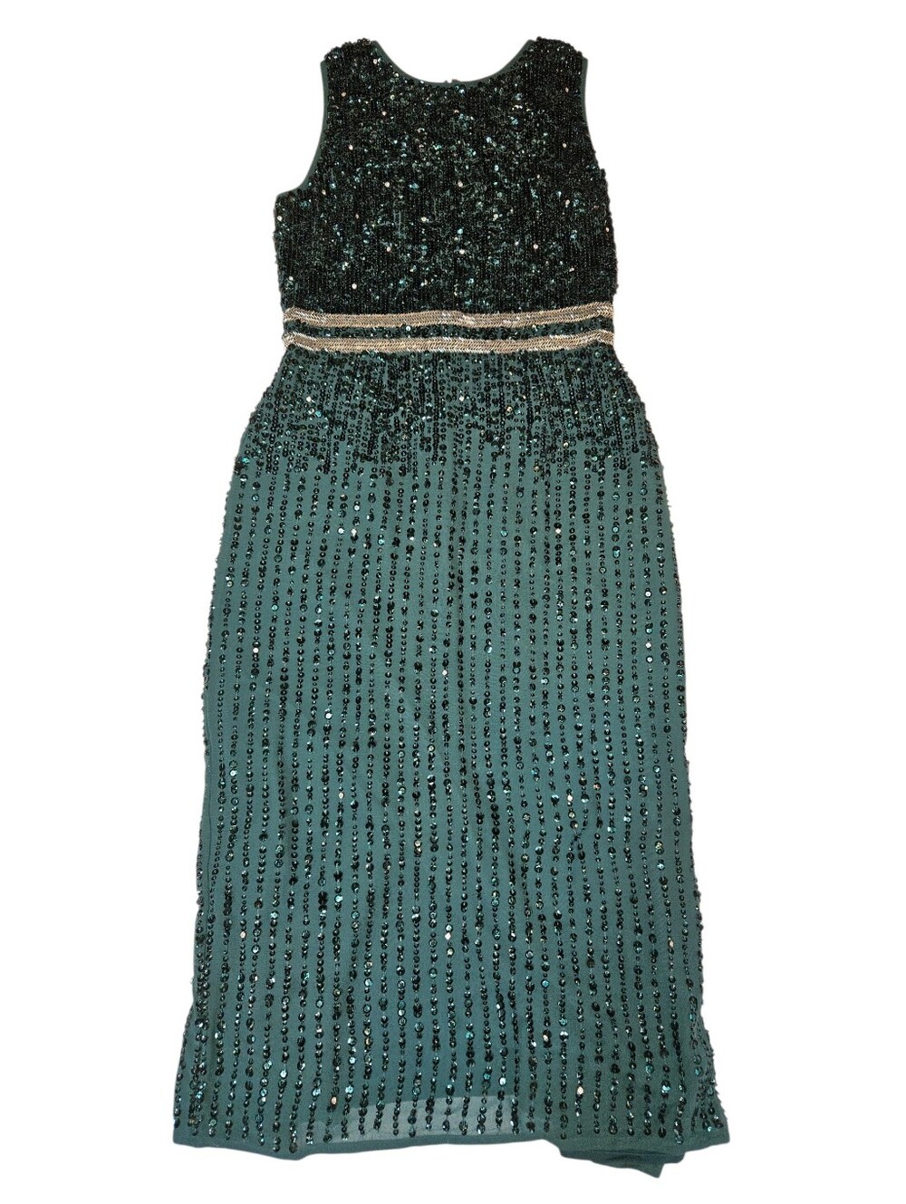 NWT Mac Duggal Beaded Sequin Emerald High Neck Sleeveless Midi Gown Size 8